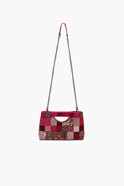 Fuchsia Mosaic Beaded Clutch Bag