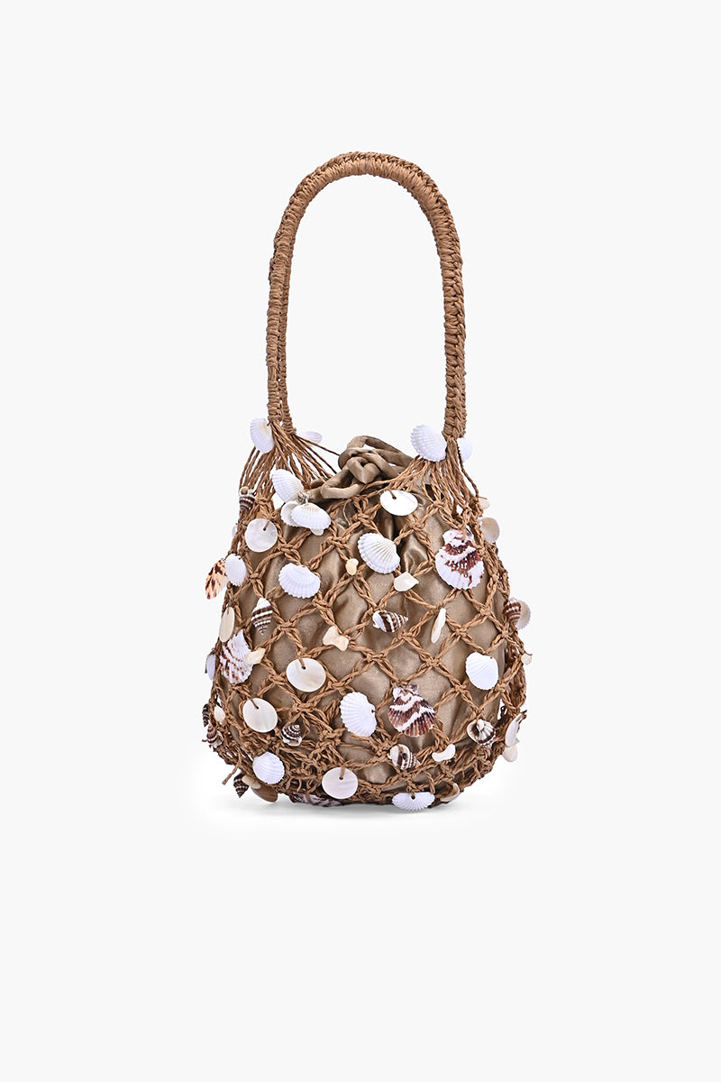 Shell Charm Net Drawstring Bag