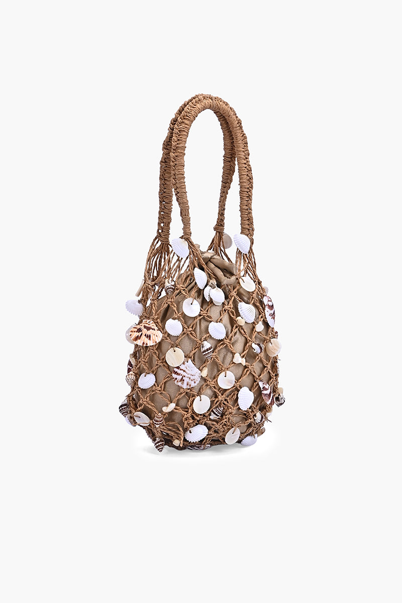 Shell Charm Net Drawstring Bag
