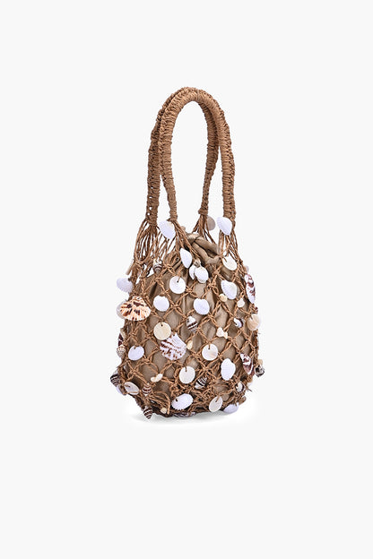 Shell Charm Net Drawstring Bag