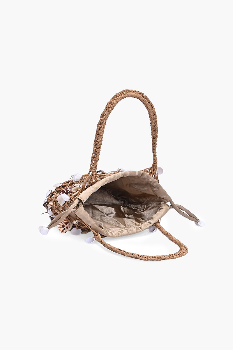 Shell Charm Net Drawstring Bag