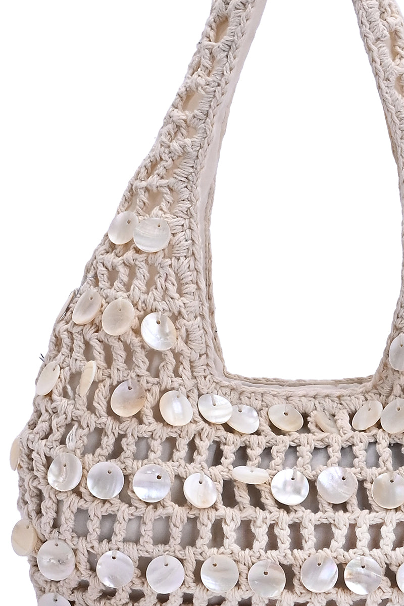 Ivory Shell Crochet Hobo Bag