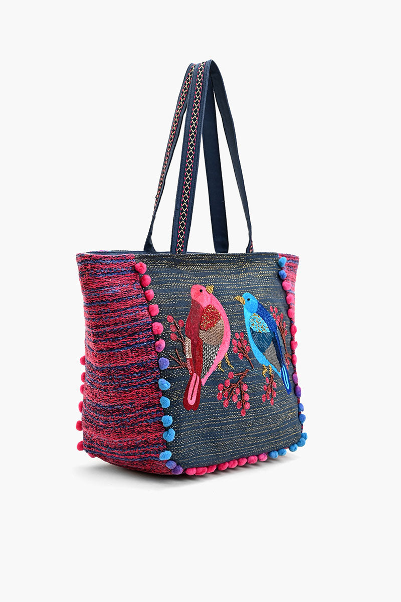 Embellished Shopper Tote Birds