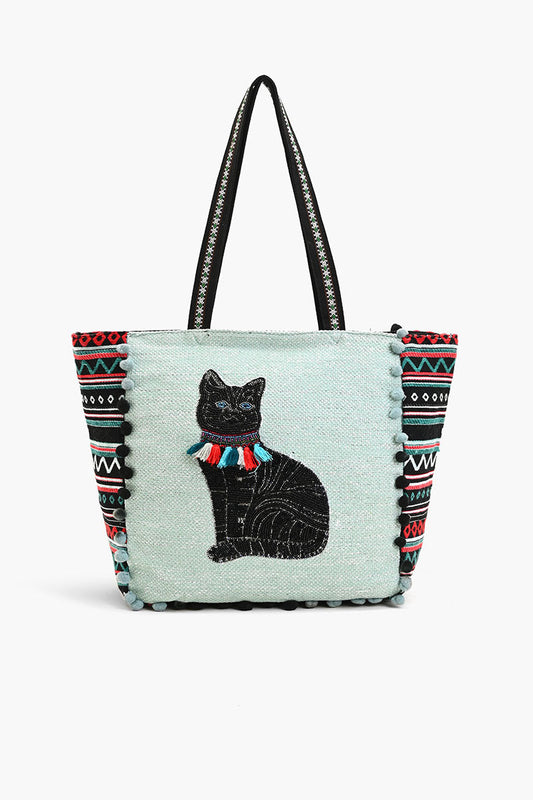 Embellished Shopper Tote Cat