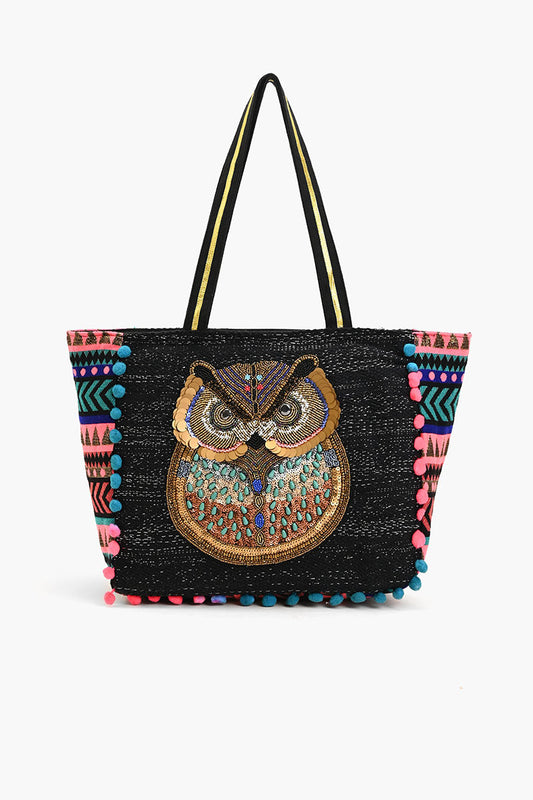 Embellished Shopper Tote Owl