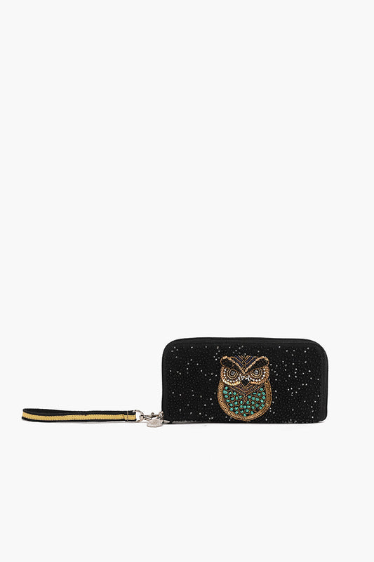 Embellished Wallet with wristlet-Owl