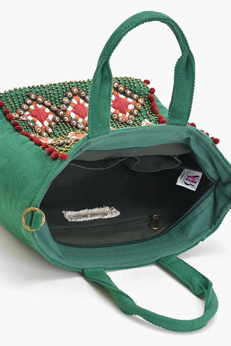 Embellished Tote Mini with Adjustable Strap Green Geo