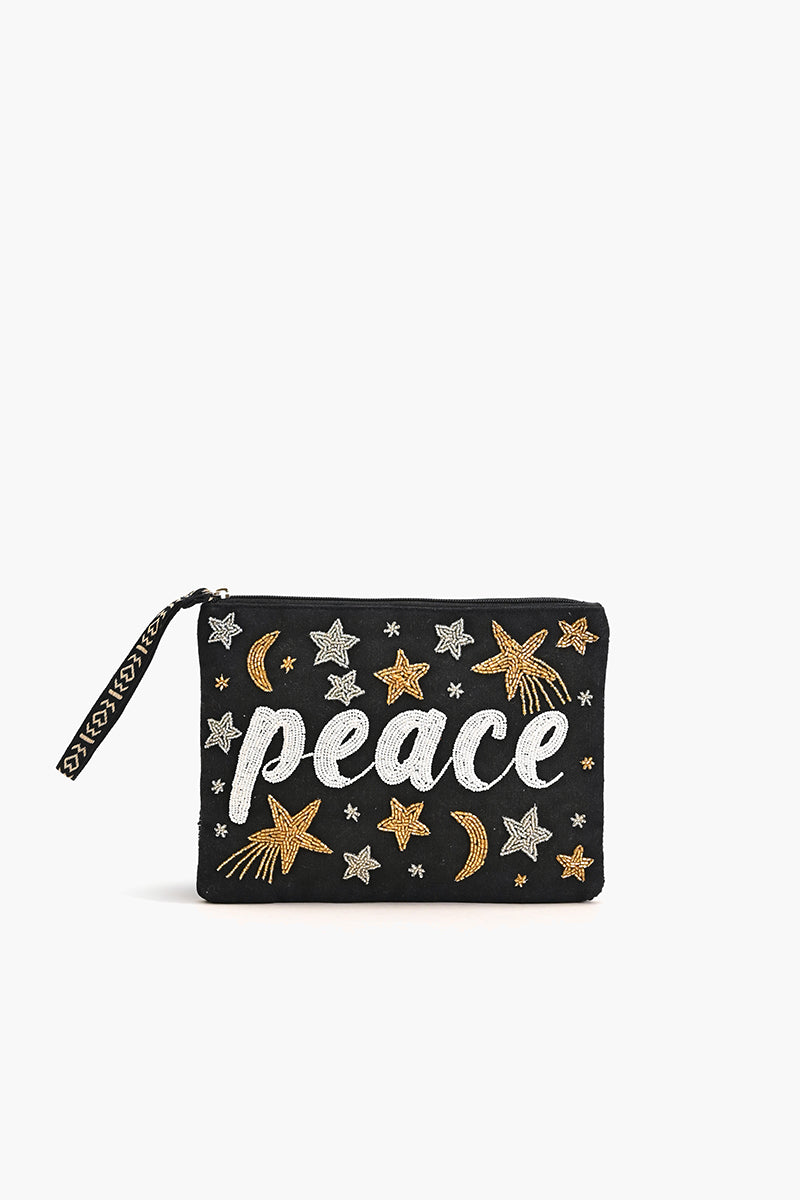 Peace Embellished Wristlet Clutch