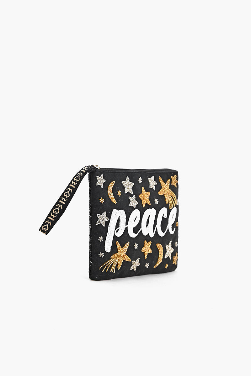 Peace Embellished Wristlet Clutch