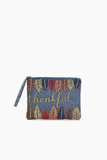 Thankful Embellished Wristlet Clutch