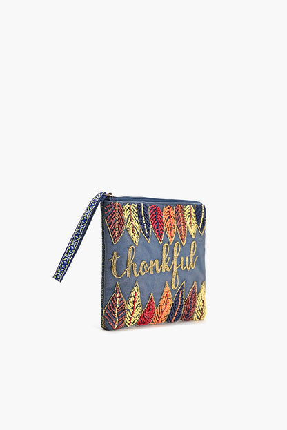 Thankful Embellished Wristlet Clutch