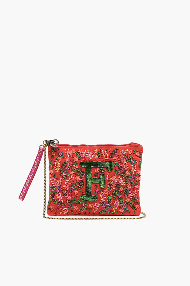 F Initial Embellished Pouch with Coin Bag