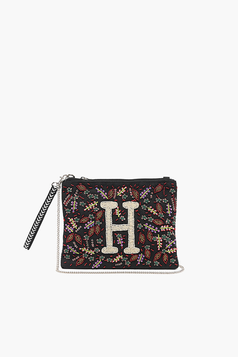 H Initial Embellished Pouch with Coin Bag