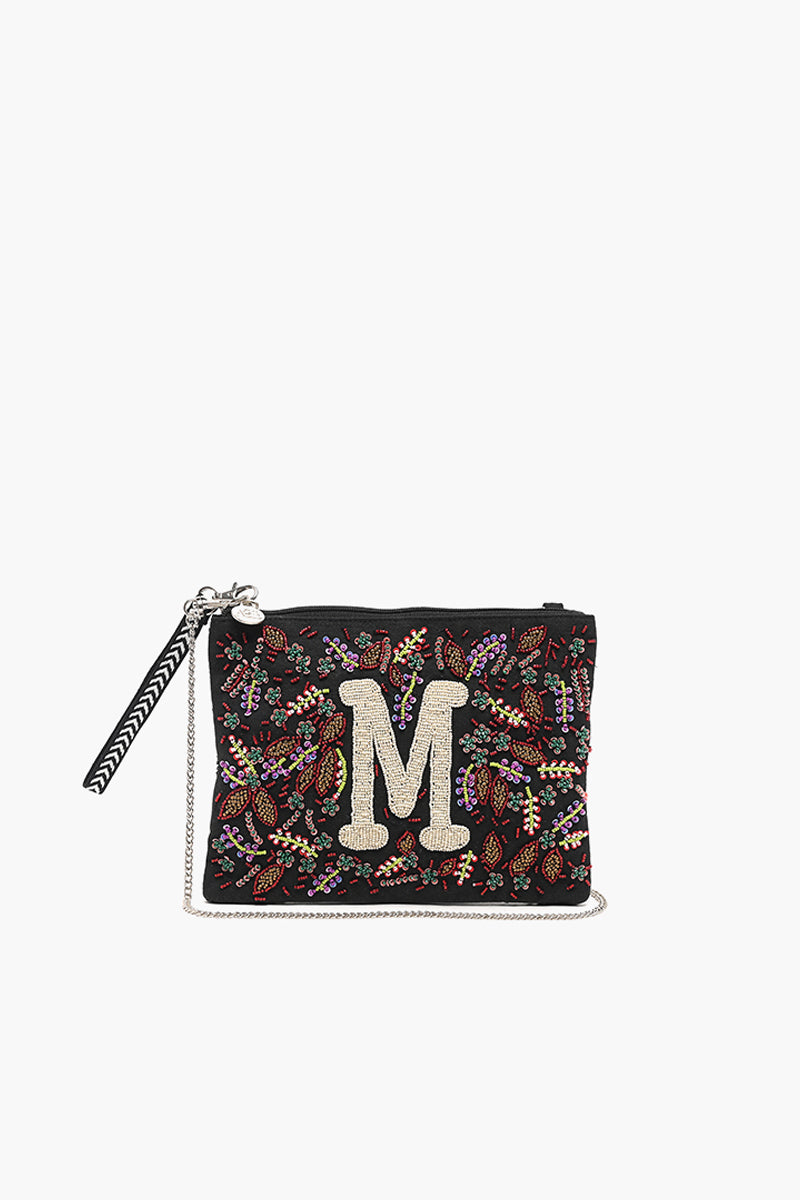 M Initial Embellished Pouch with Coin Bag