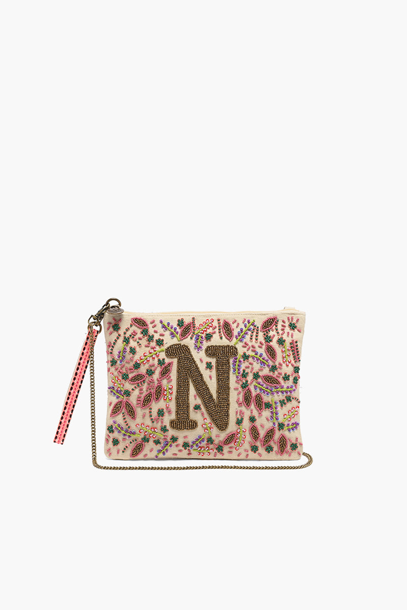 N Initial Embellished Pouch with Coin Bag