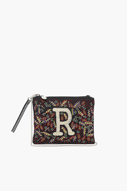 R Initial Embellished Pouch with Coin Bag