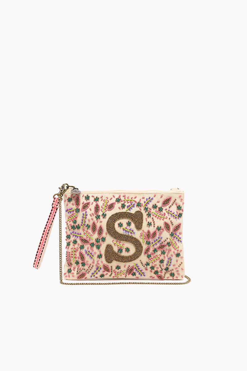 S Initial Embellished Pouch with Coin Bag