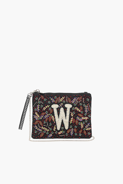 W Initial Embellished Pouch with Coin Bag