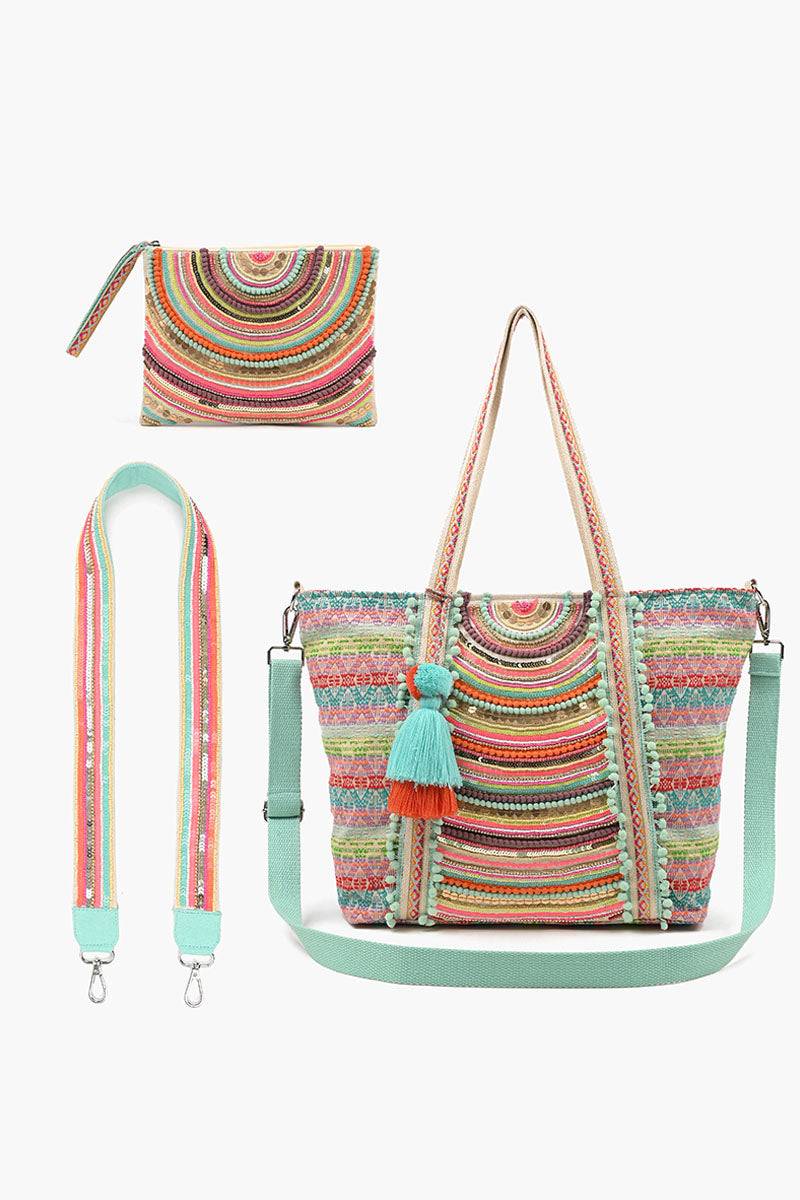 Medium Tote with Bag Strap & Pouch Sprinkle Wave