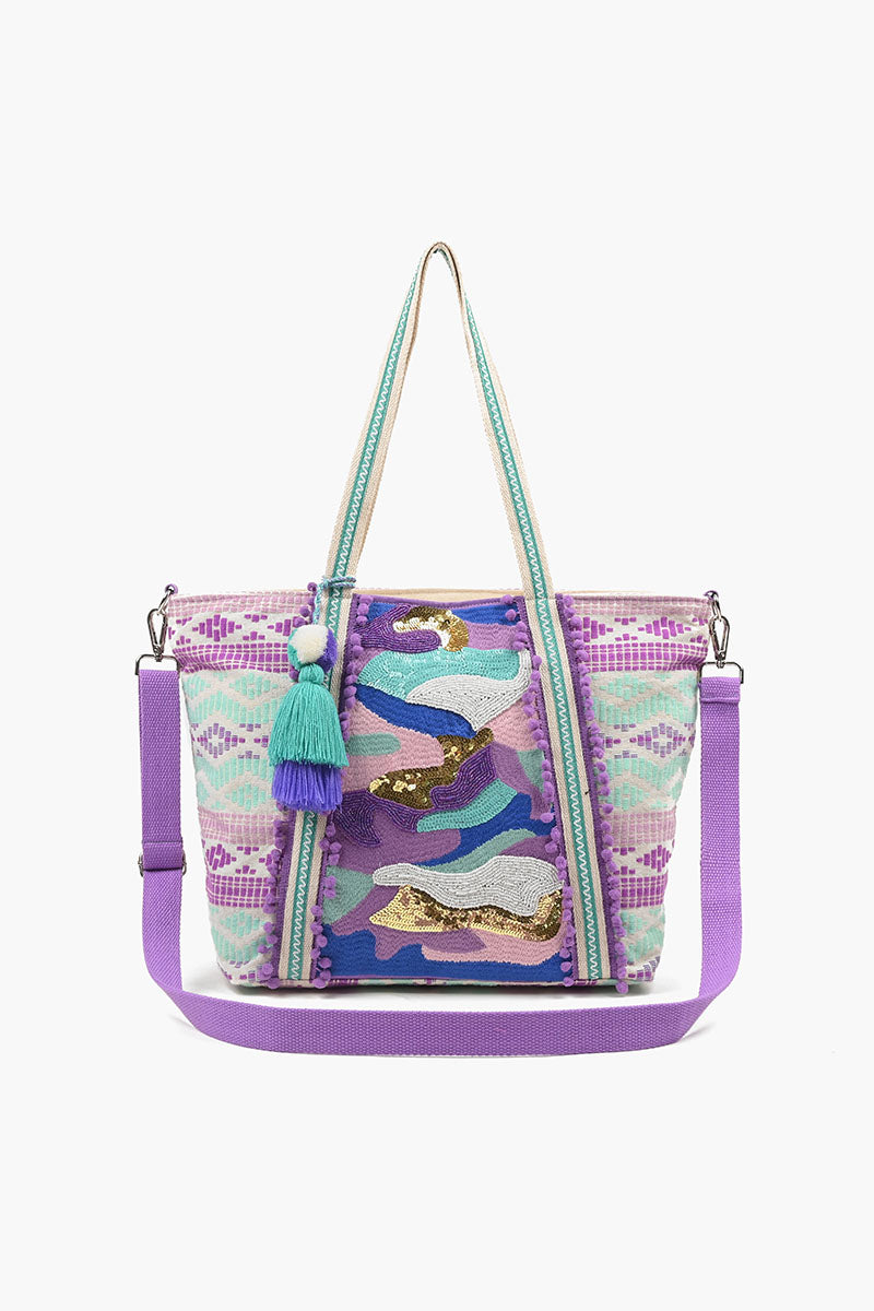 Embellished Tote, Crossbody and LG Pouch Bundle-Lilac Camo