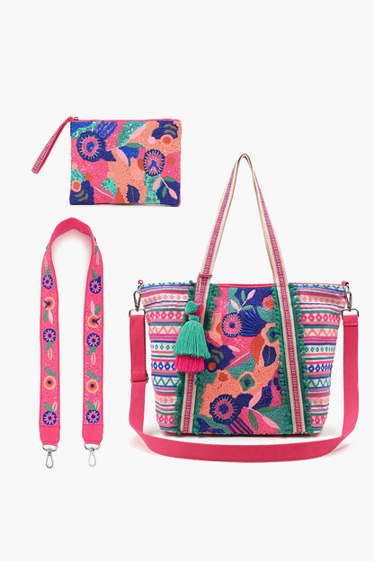 Embellished Tote, Crossbody and LG Pouch Bundle-Palm Beach Pink