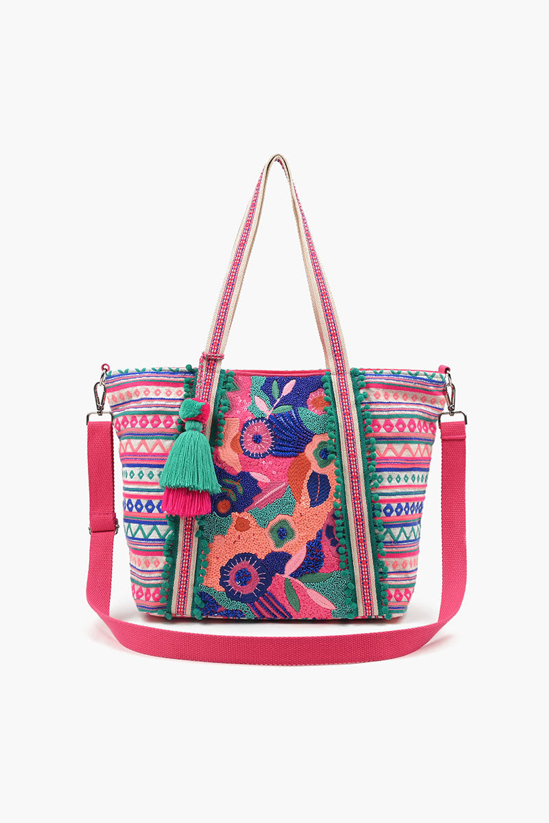 Embellished Tote, Crossbody and LG Pouch Bundle-Palm Beach Pink