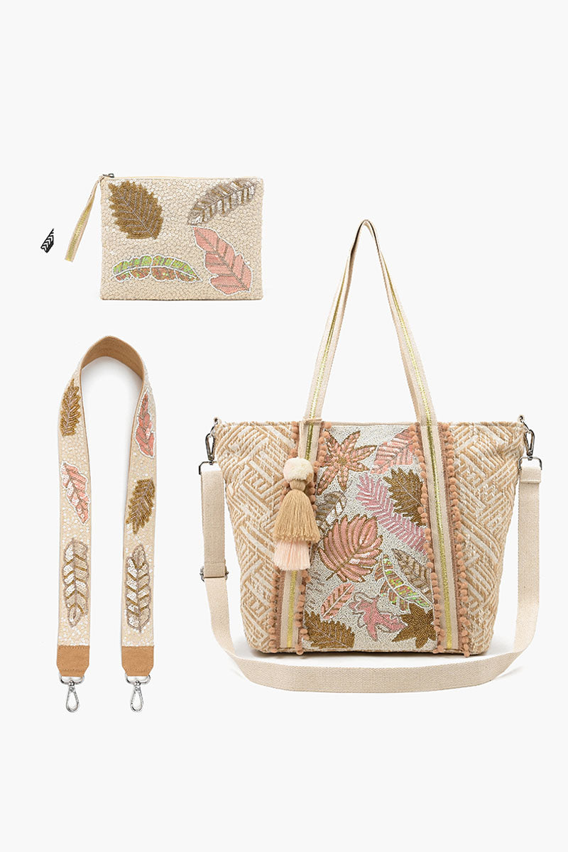 Medium Tote with Bag Strap & Pouch Natural Gold