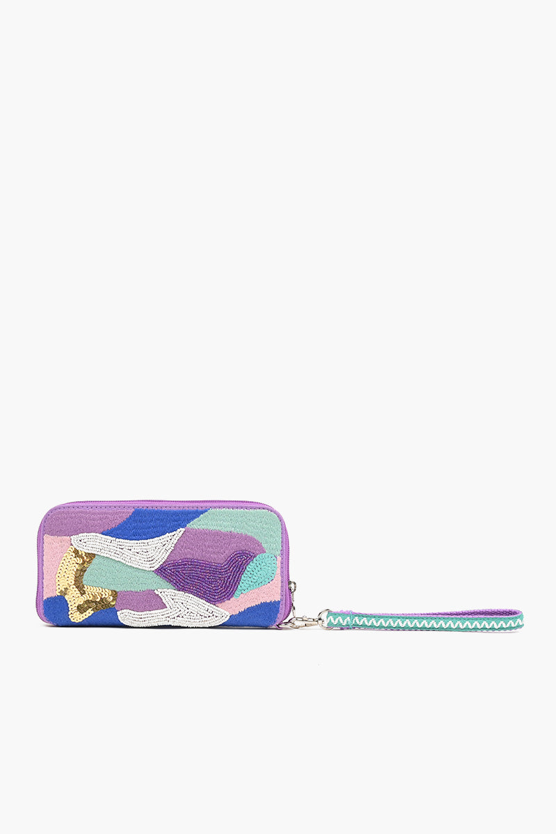 Embellished Wallet with wristlet-Lilac Wave