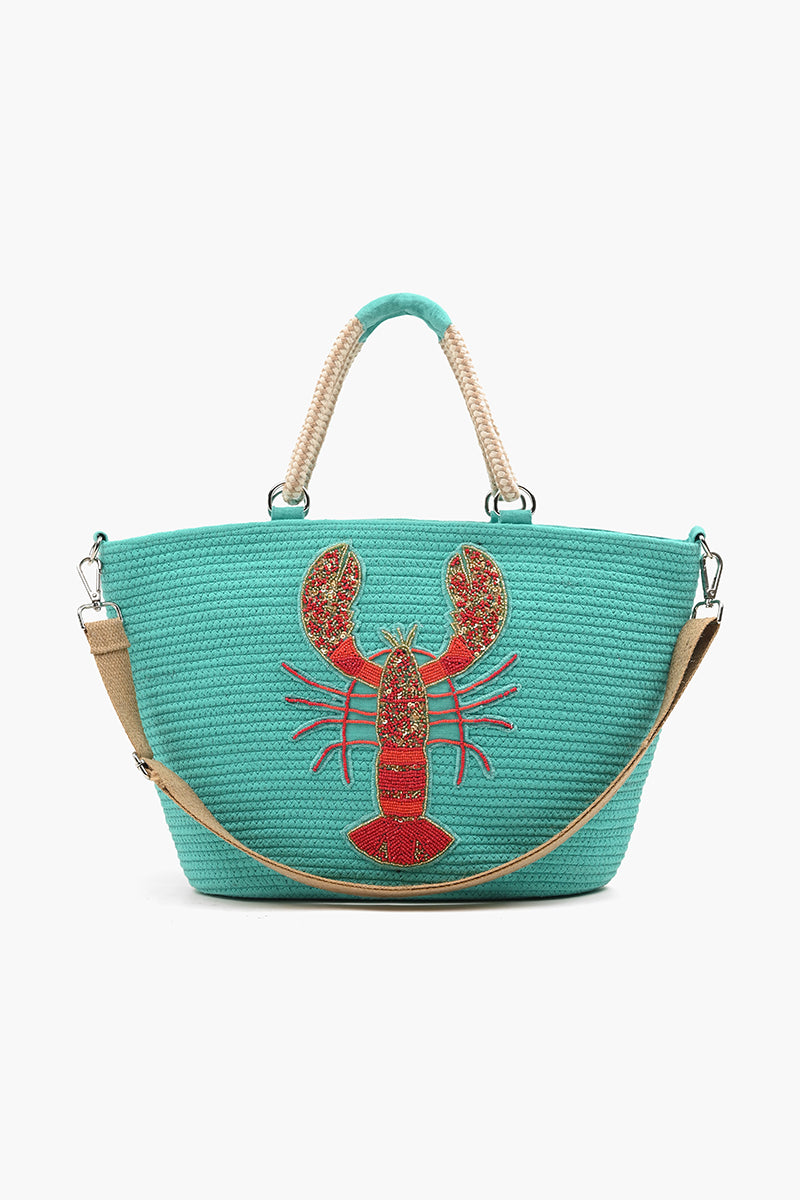 Lobster Embellished Large Jute Tote