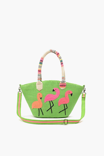 Flamingo Beaded Mini Jute Tote