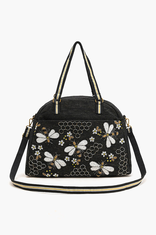 Glamorous Embellished Traveler with Crossbody-Black Bee