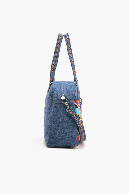 Glamorous Embellished Traveler with Crossbody-Denim