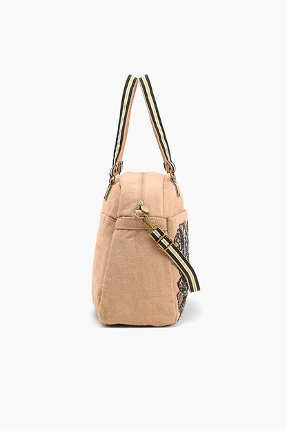 Glamorous Embellished Traveler with Crossbody-Floral Beige