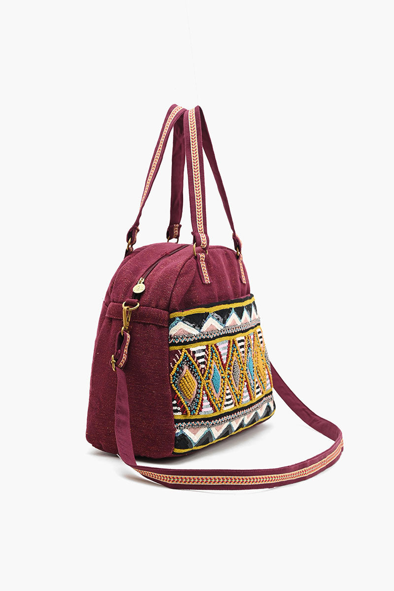 Glamorous Embellished Traveler with Crossbody-Geo Maroon