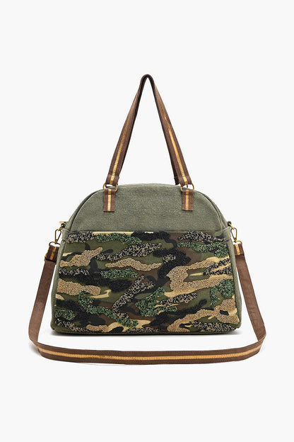 Glamorous Embellished Traveler with Crossbody-Camouflage