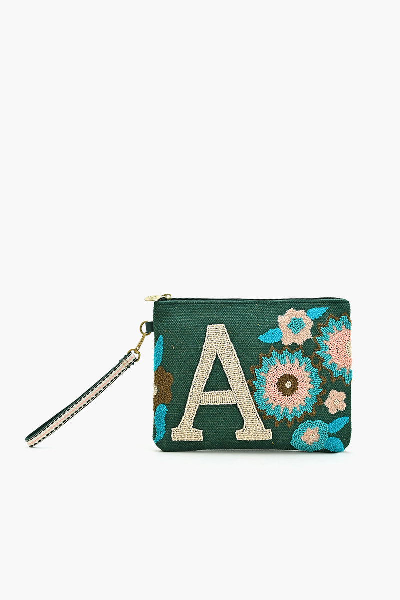 A Personalized Initial Embellished Wristlet Pouch