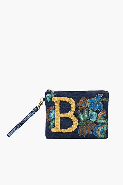 B Personalized Initial Embellished Wristlet Pouch