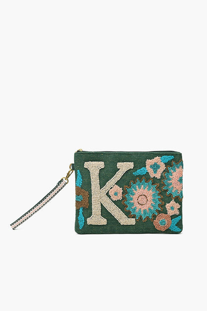 K Personalized Initial Embellished Wristlet Pouch