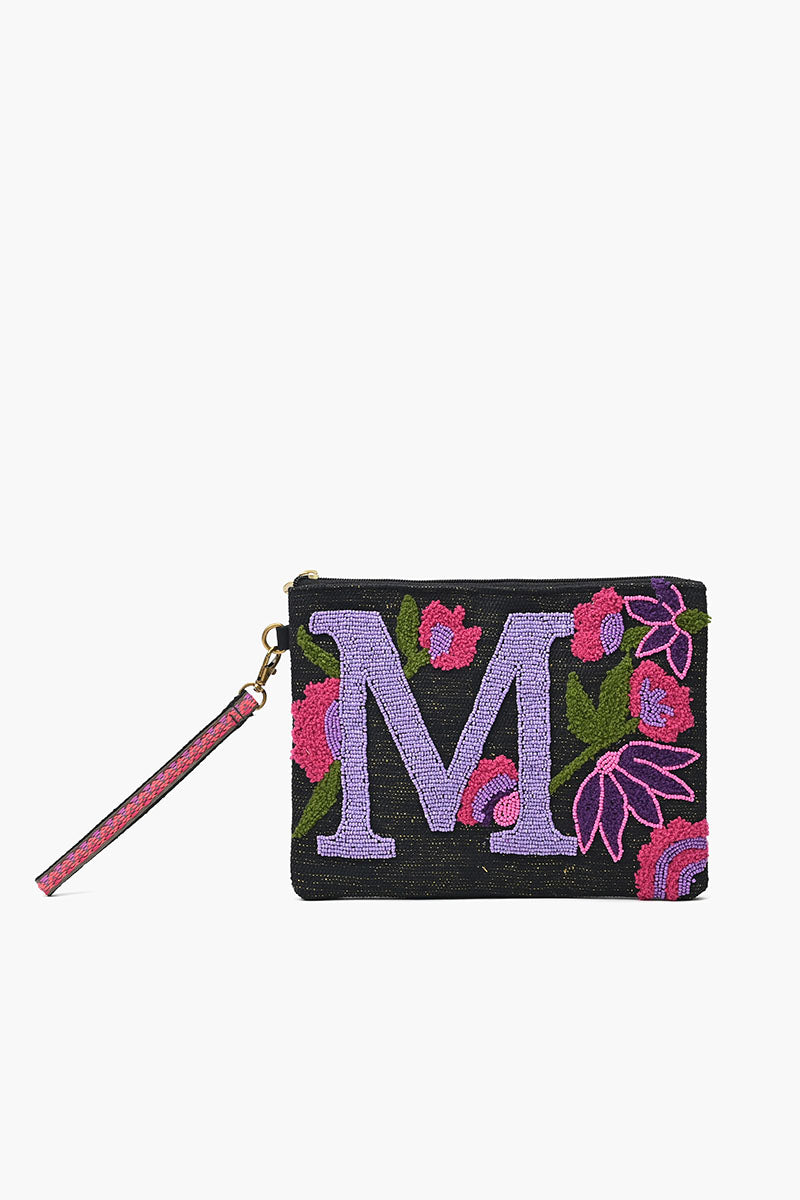 M Personalized Initial Embellished Wristlet Pouch