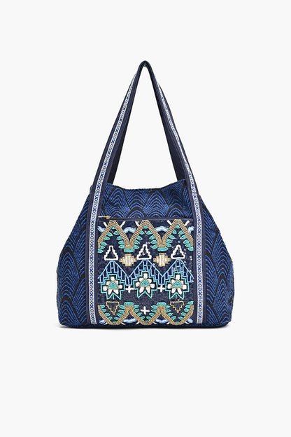 Denim Triple Entry Embellished Shoulder Bag