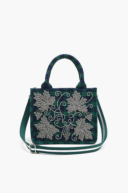 Petite Tote with Embellished Crossbody Strap-Scottish Stripe