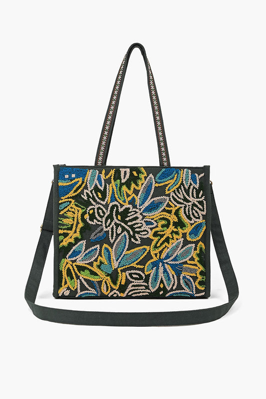 Boho Beaded Market Tote with Crossbody-Green