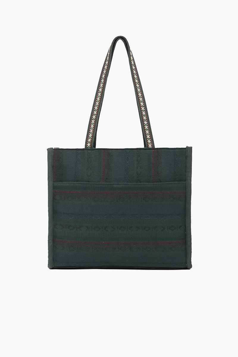 Boho Beaded Market Tote with Crossbody-Green