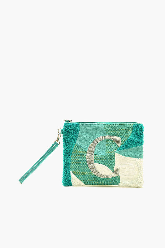 Beaded and Tufted Monogram Pouch-C Initial