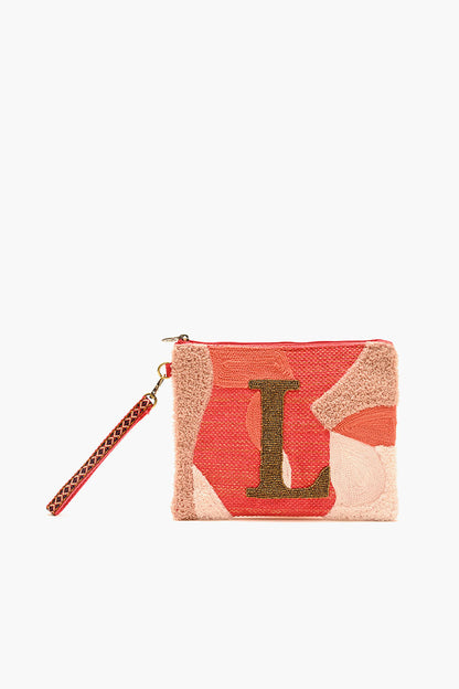 Beaded and Tufted Monogram Pouch-L Initial