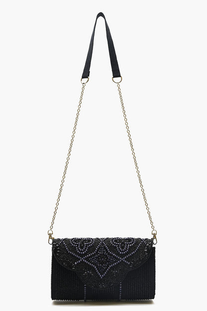 Embellished Convertible Clutch-Black