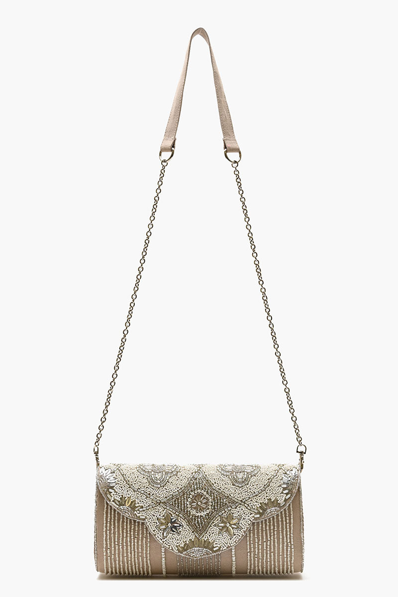 Embellished Convertible Clutch-Natural