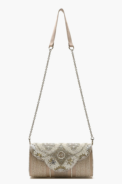 Embellished Convertible Clutch-Natural