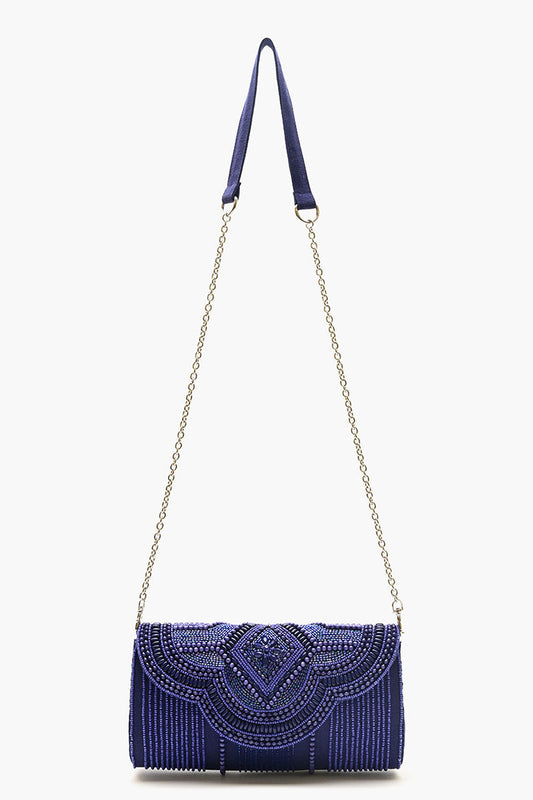 Embellished Convertible Clutch-Navy