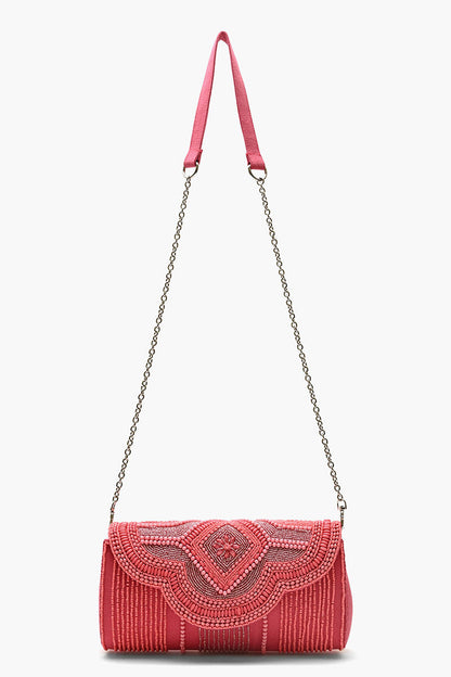 Embellished Convertible Clutch-Pink